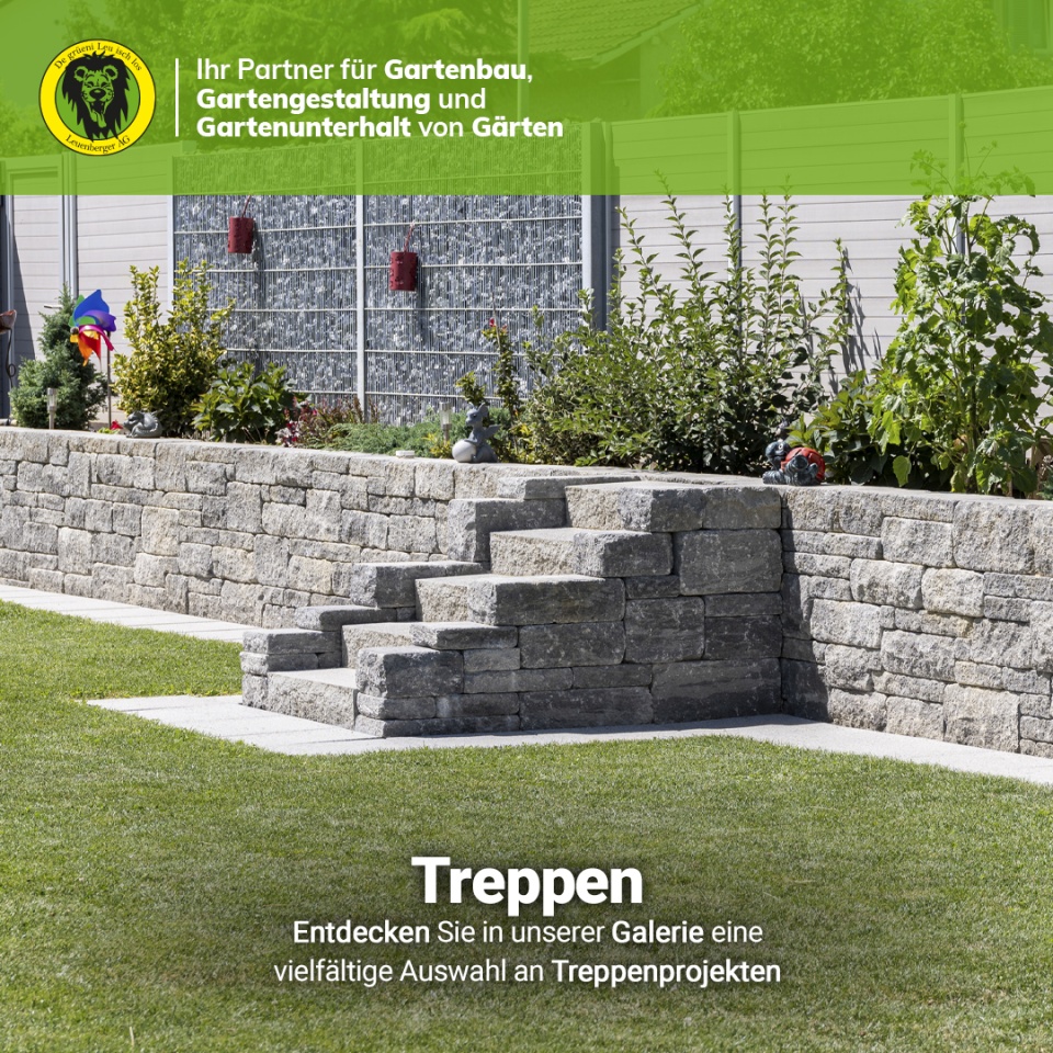 Treppen: Mehr als nur Stufen – Gestaltungs-Highlights für Ihren Garten! - Entdecken Sie in unserer Galerie eine vielfältige Auswahl an Treppenprojekten, die von der Leuenberger AG realisiert wurden. Treppen sind nicht nur funktional, sondern auch gestalterische Highlights in Ihrem Garten.